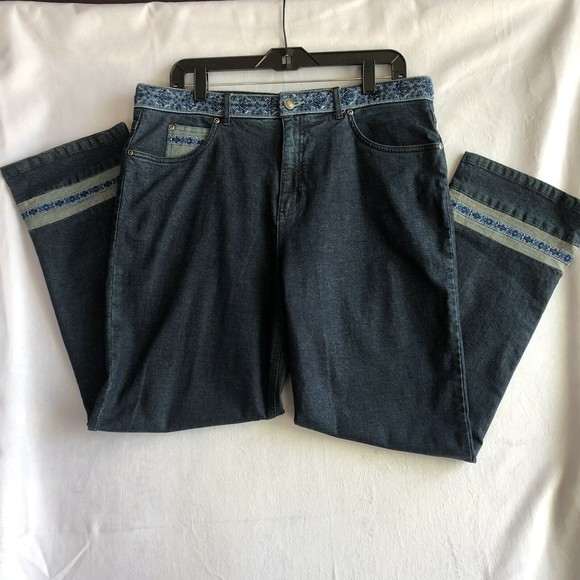 Talbots Denim - Talbots Blue Wide Leg Denim Women's Pant w/ Decorative Trim, Size 14